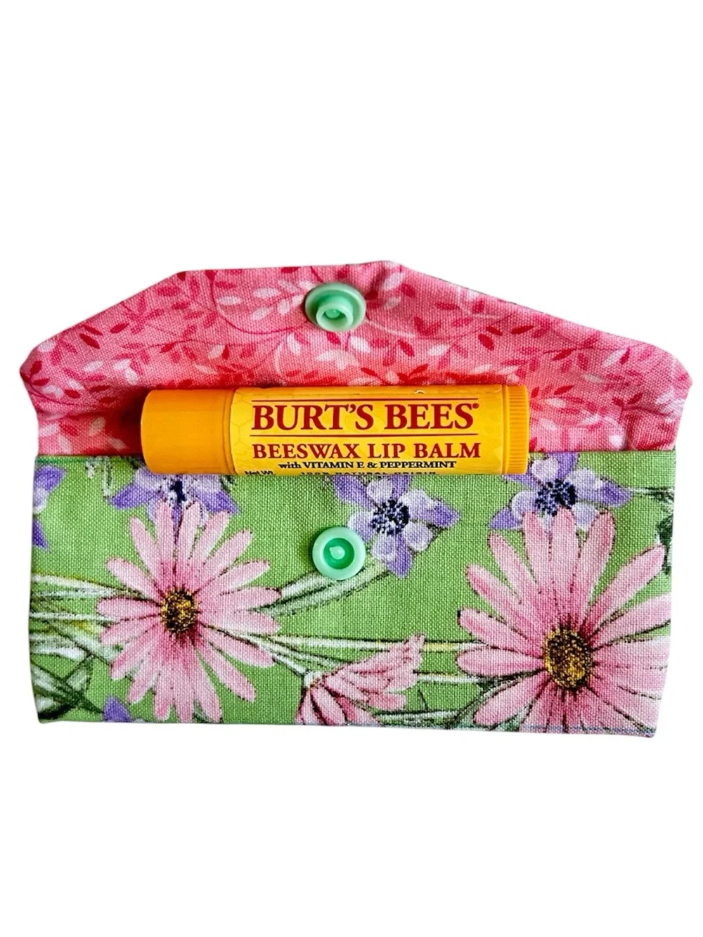 Hand Crafted Floral Lipstick /Lip Balm Cozy Pocket Holder Fabric 100% Cotton